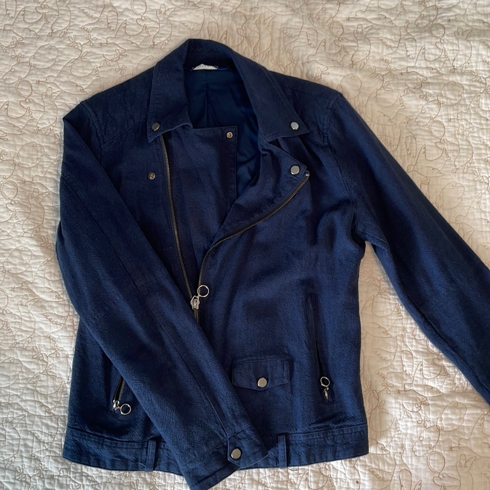 Zara man blue linen bomber jacket